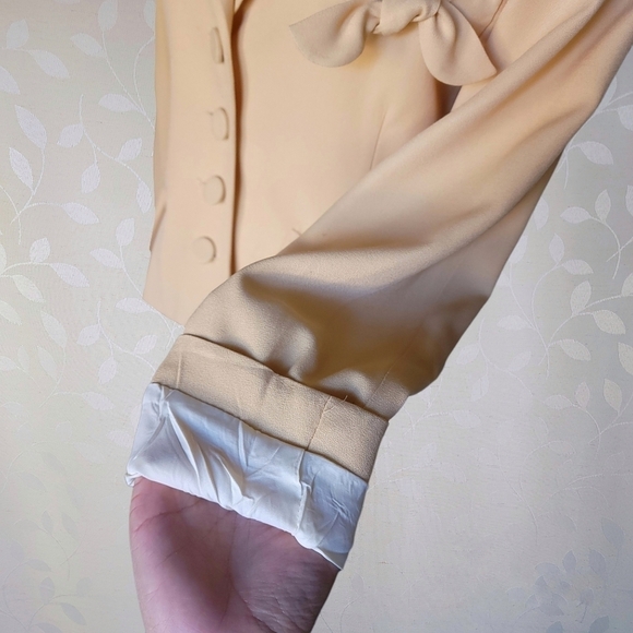 Vintage Bow Tie Detail Lightweight Blazer Jacket Pastel Equator Apricot Nude S - Picture 8 of 15